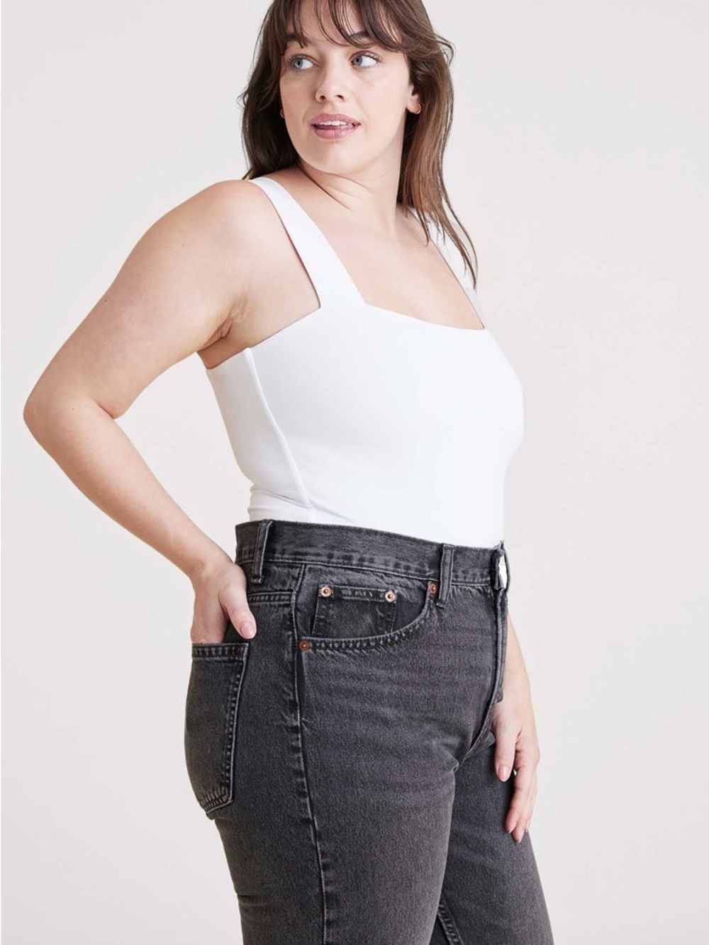 nuuds White Square Neck Bodysuit